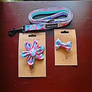 Dog leash, collar bow & hair bow
